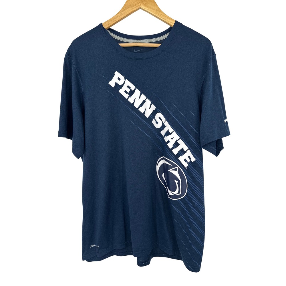 Nike Penn State Mens Large Navy Blue Dri-Fit Short Sleeve Shirt Nittany Lions